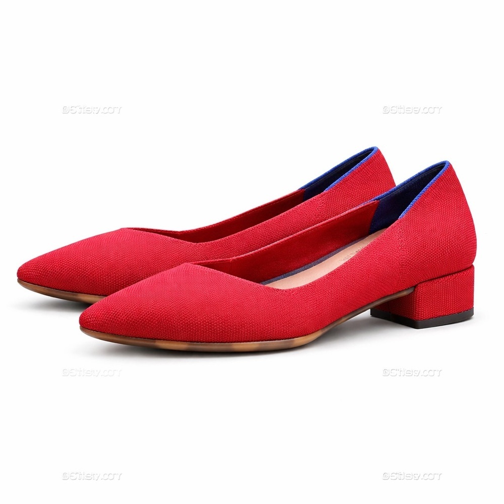Rothy’s The Point Red Knit Block Heel Flats Blue Trim Women’s 9 W9
